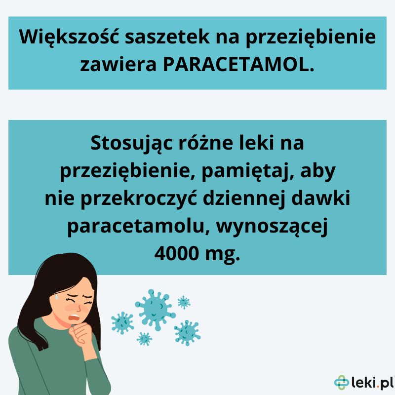 Saszetki na przeziębienie z paracetamolem.