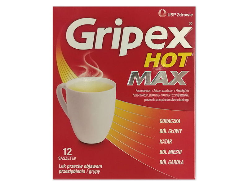 Gripex Hot Max, saszetki, 1000 mg+100 mg+12,5 mg