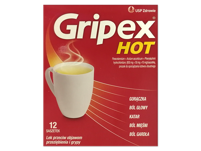 Gripex Hot, saszetki, 650 mg+50 mg+10 mg