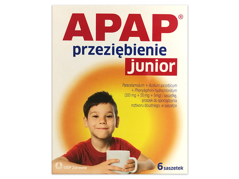 Apap Przeziębienie Junior, saszetki, 300 mg+20 mg+5 mg