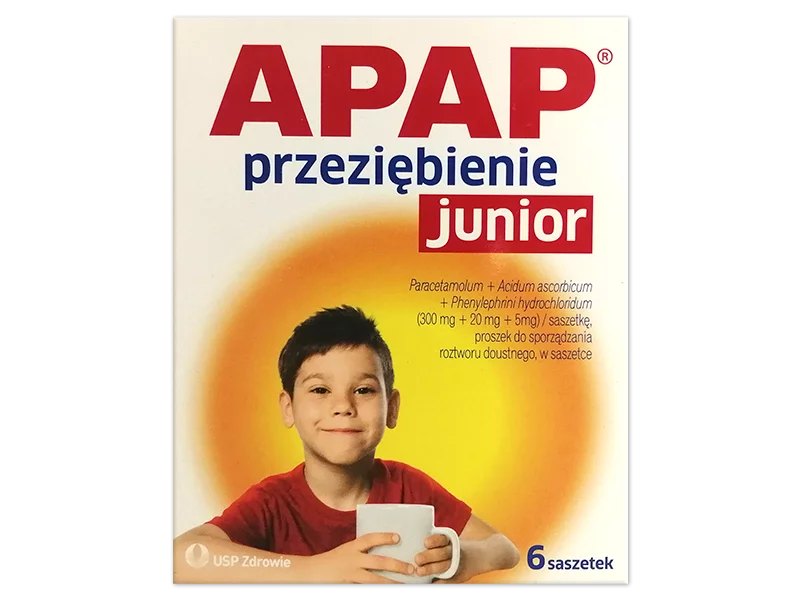 Zdjęcie Apap Przeziębienie Junior, saszetki, 300 mg+20 mg+5 mg