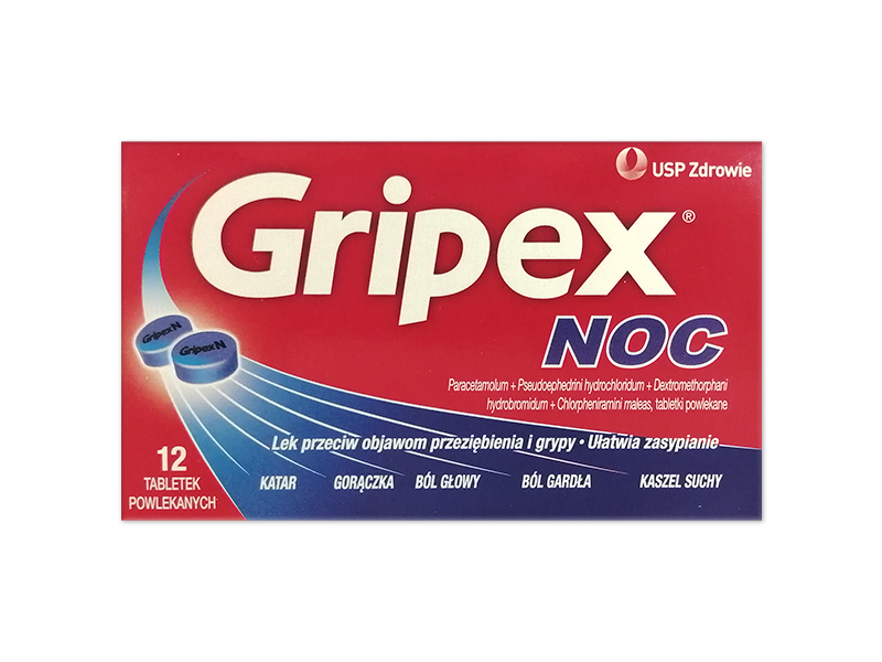 Gripex Noc, tabletki powlekane, 500 mg+30 mg+15 mg+2 mg