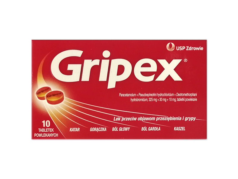 Gripex, tabletki powlekane, 325 mg+30 mg+10 mg