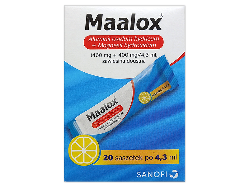 Maalox, zawiesina doustna w saszetkach, 460 mg + 400 mg/4,3 ml