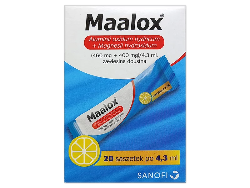 Zdjęcie Maalox, zawiesina doustna w saszetkach, 460 mg + 400 mg/4,3 ml