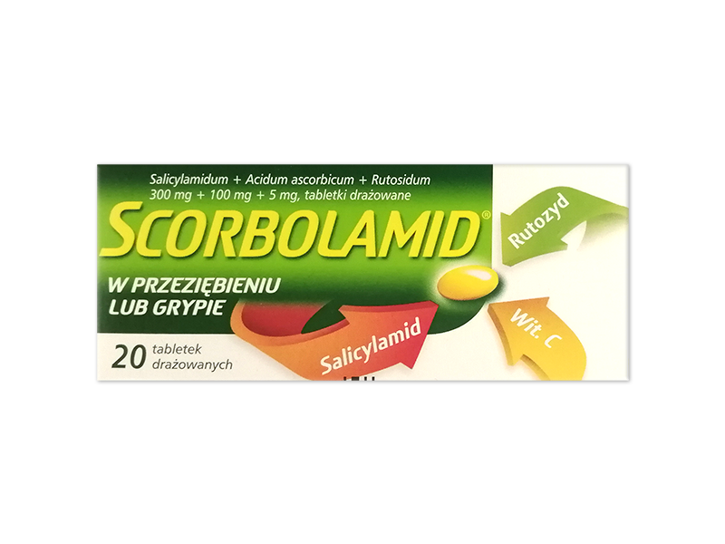 Scorbolamid, tabletki drażowane, 300 mg+100 mg+5 mg