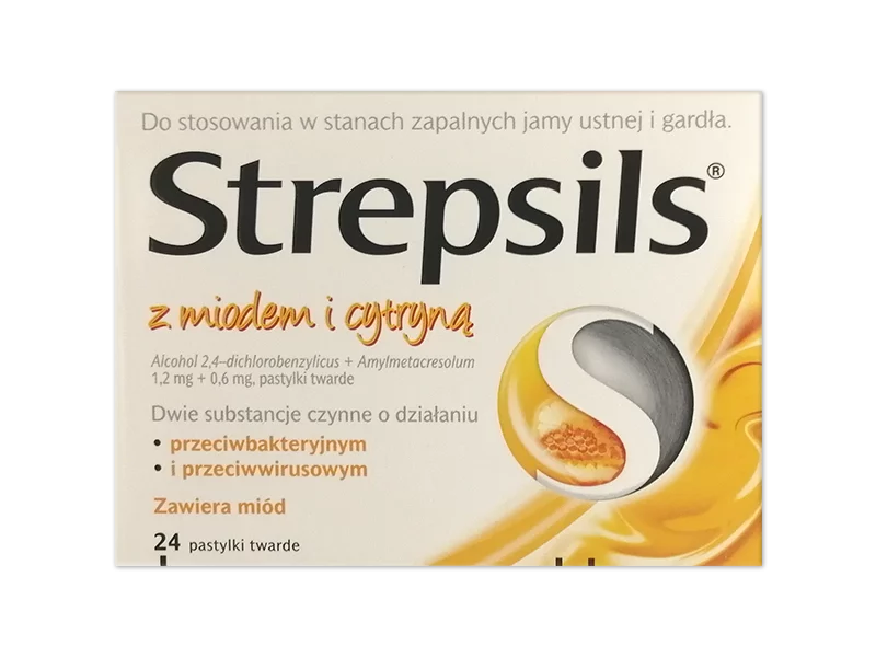 Zdjęcie Strepsils z miodem i cytryną, pastylki do ssania, 1,2 mg+0,6 mg