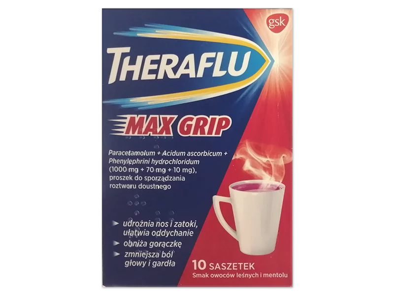 Zdjęcie Theraflu Max Grip, saszetki, 1000mg+70mg+10mg