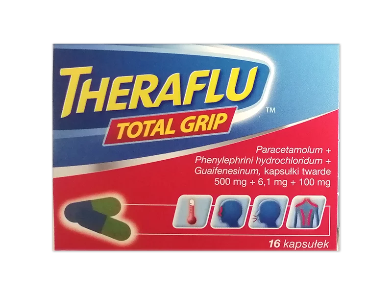 Zdjęcie Theraflu Total Grip, kapsułki twarde, 500 mg+6,1 mg+100 mg