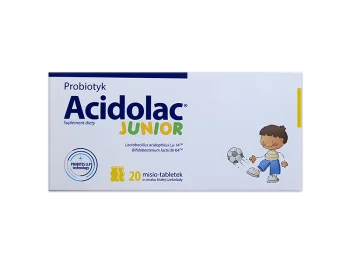 Zdjęcie produktu Acidolac Junior, misio-tabletki, o smaku białej czekolady