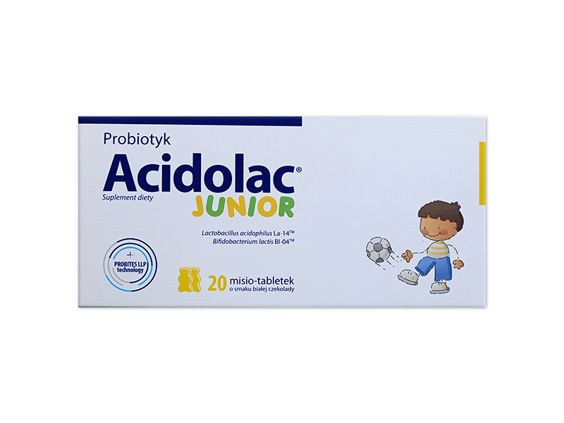 Acidolac Junior, misio-tabletki, o smaku białej czekolady