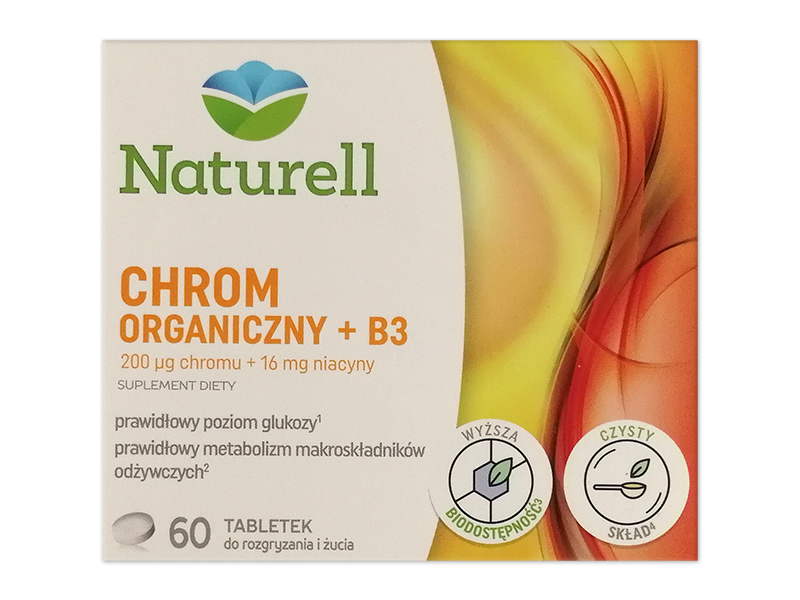 Naturell Chrom Organiczny + B3, tabletki do ssania, 200 µg+16 mg