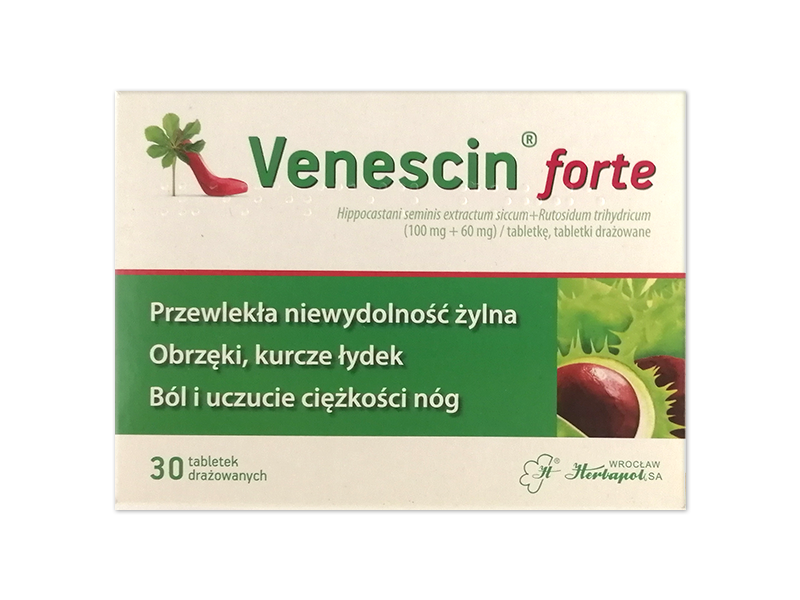 Venescin Forte, tabletki drażowane, 100mg+60mg