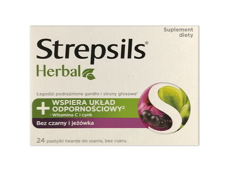 Strepsils Herbal, czarny bez i jeżówka, pastylki do ssania