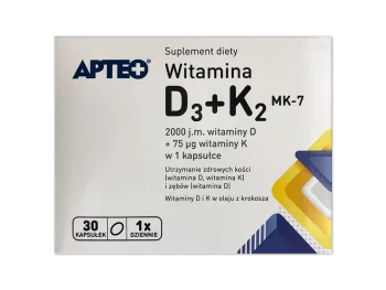 Zdjęcie produktu Apteo Witamina D3+K2 MK-7, kapsułki, 2000 j.m.+75mcg