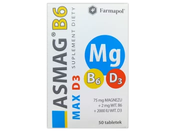 Zdjęcie produktu Asmag B6 Max D3, tabletki, 100 mg + 2 mg + 2000 j.m.