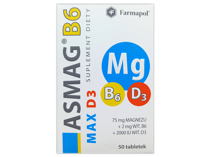 Asmag B6 Max D3, tabletki, 100 mg + 2 mg + 2000 j.m.