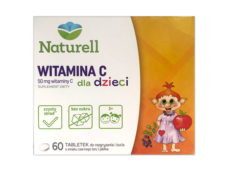 Naturell Witamina C dla dzieci, tabletki do żucia i rozgryzania