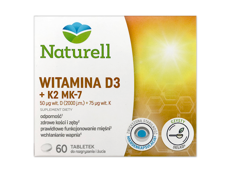 Naturell Witamina D3 + K2 MK-7, tabletki do ssania, 50µg+75µg