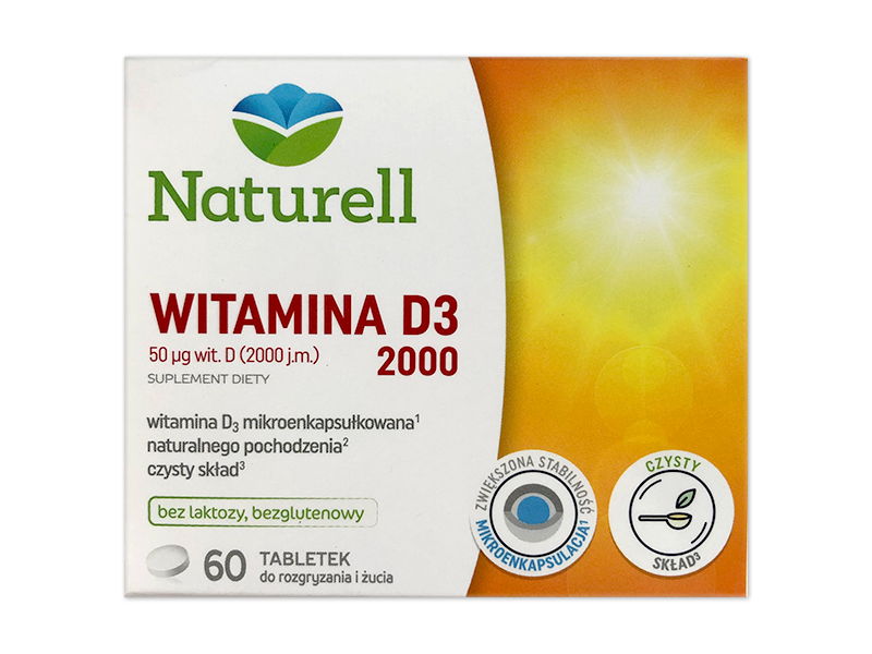 Naturell Witamina D3, tabletki do ssania, 2000 j.m.