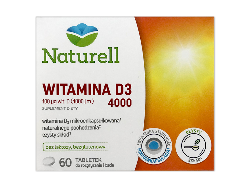 Naturell Witamina D3, tabletki do ssania, 4000j.