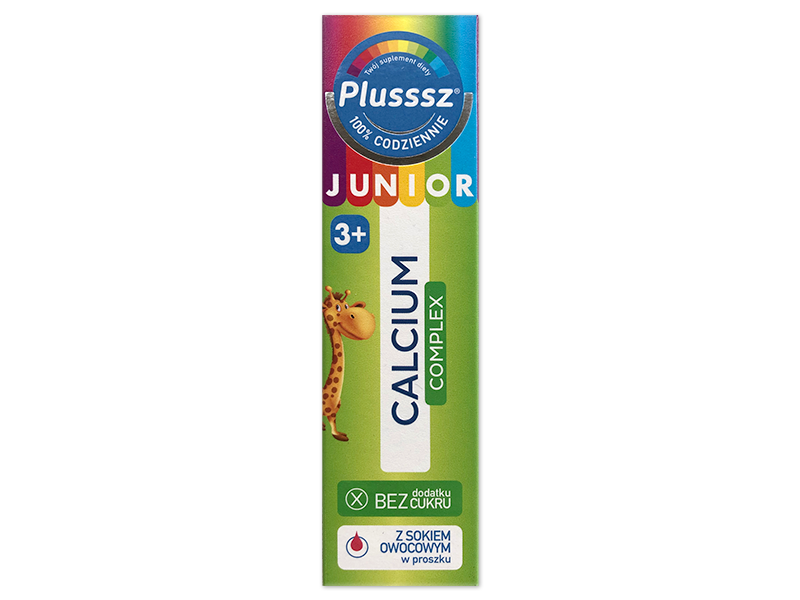 Plusssz Junior Calcium Complex, tabletki musujące o smaku poziomkowo-jeżynowym, 200 mg + 80 mg