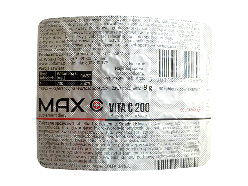 Max Vita C 200, tabletki, 200 mg/Colfarm